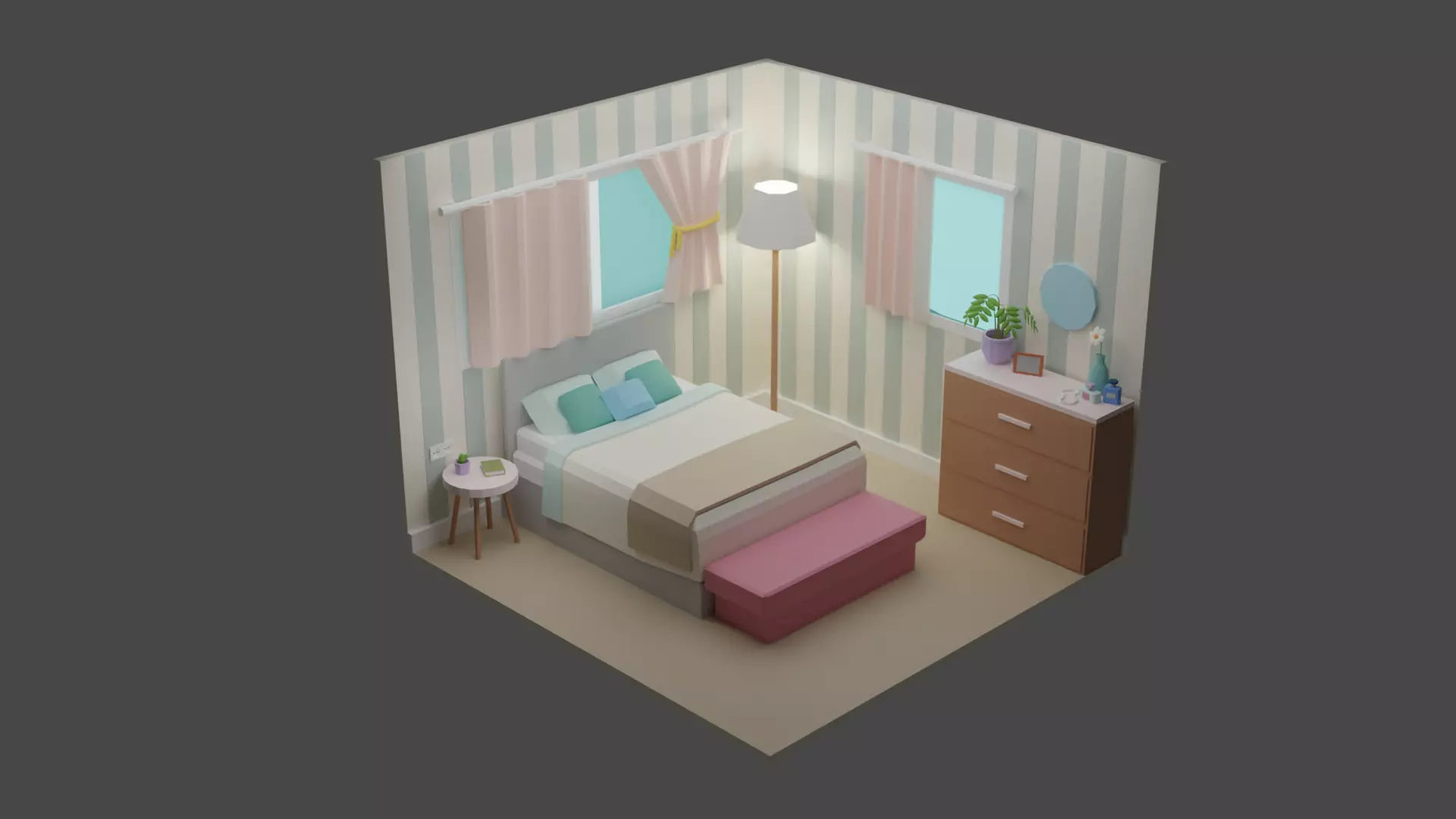 Bedroom 14  Low-poly 3D model_0