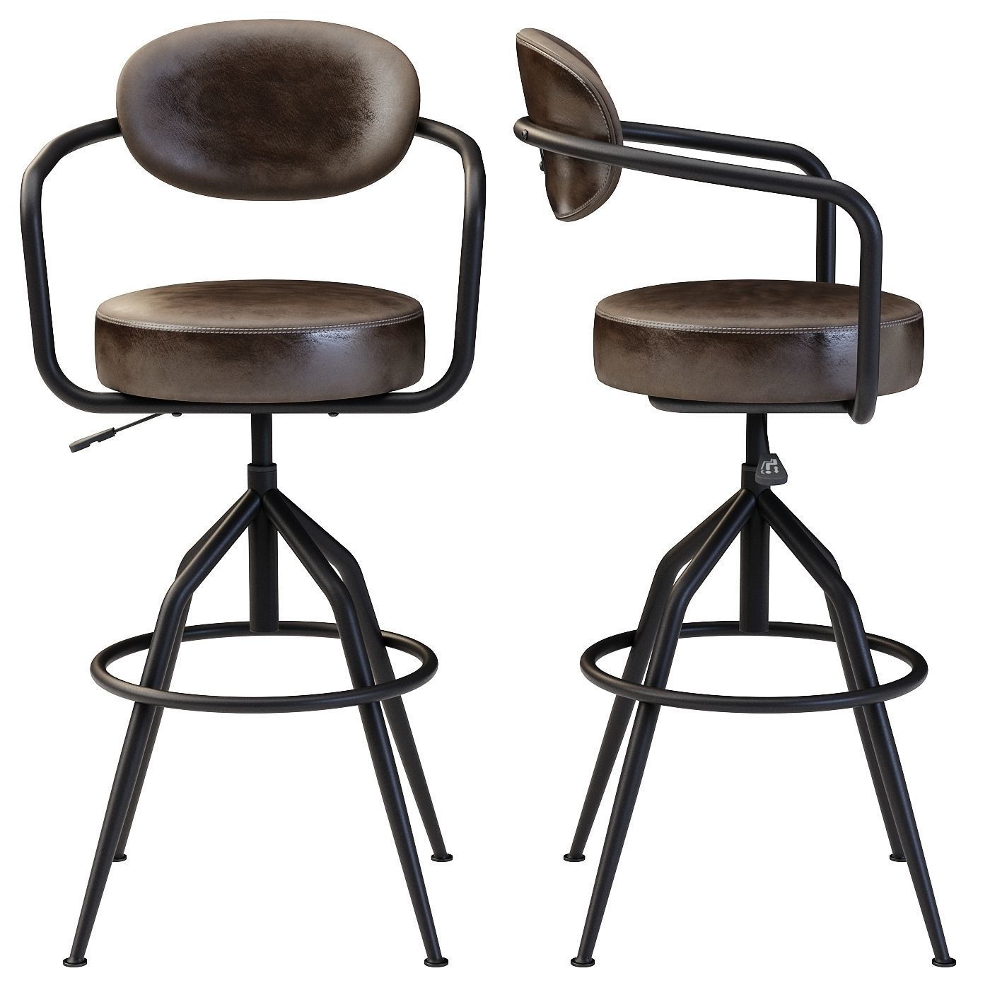 Industrial style swivel bar stool 3D model_1