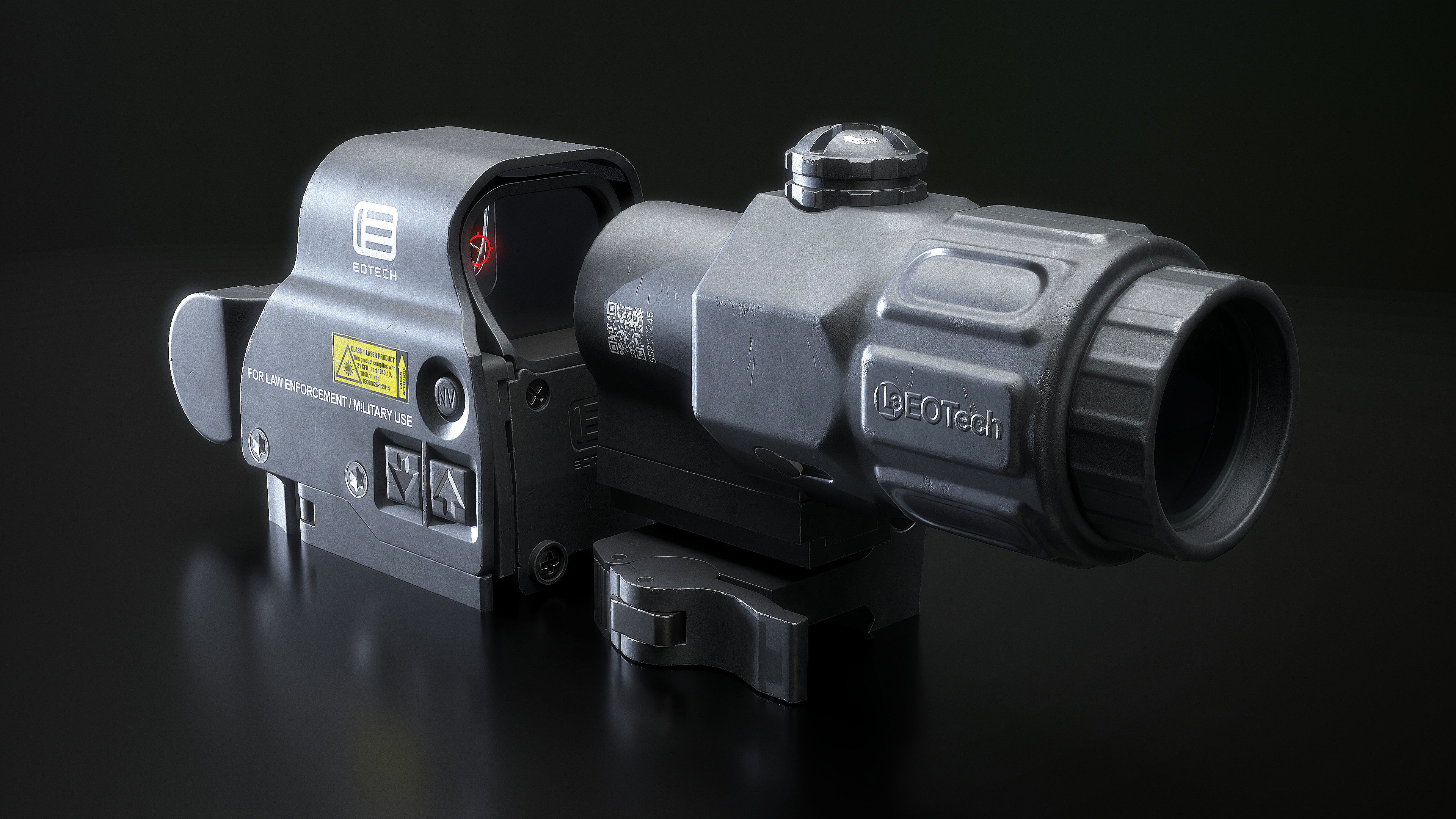 EOTech EXPS3 With Magnifier 3x Low-poly 3D model_5