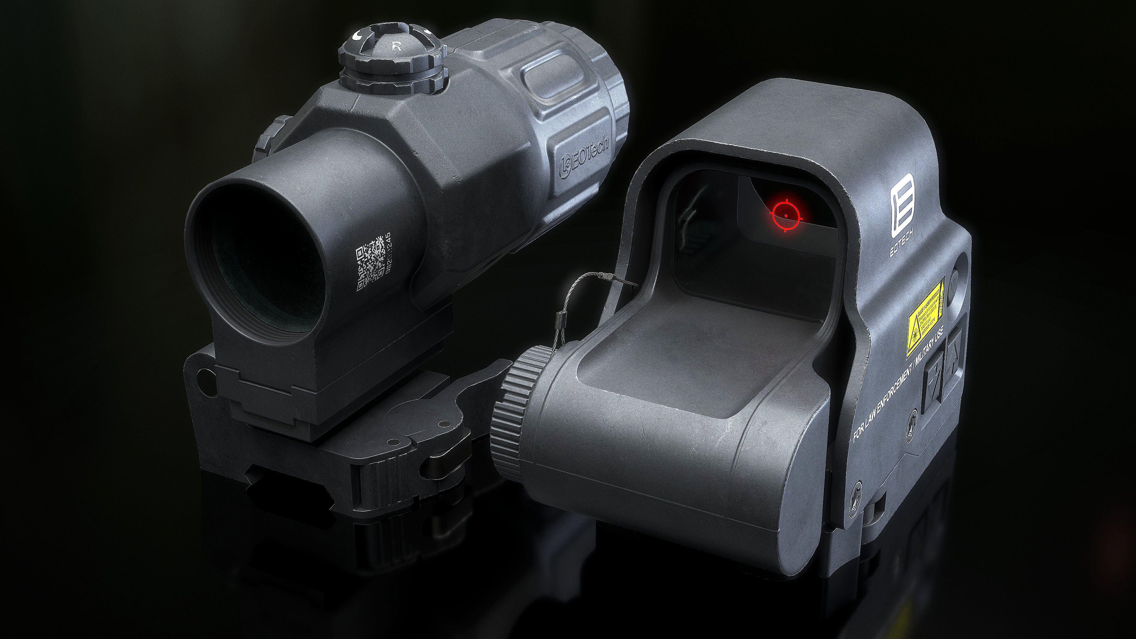 EOTech EXPS3 With Magnifier 3x Low-poly 3D model_2