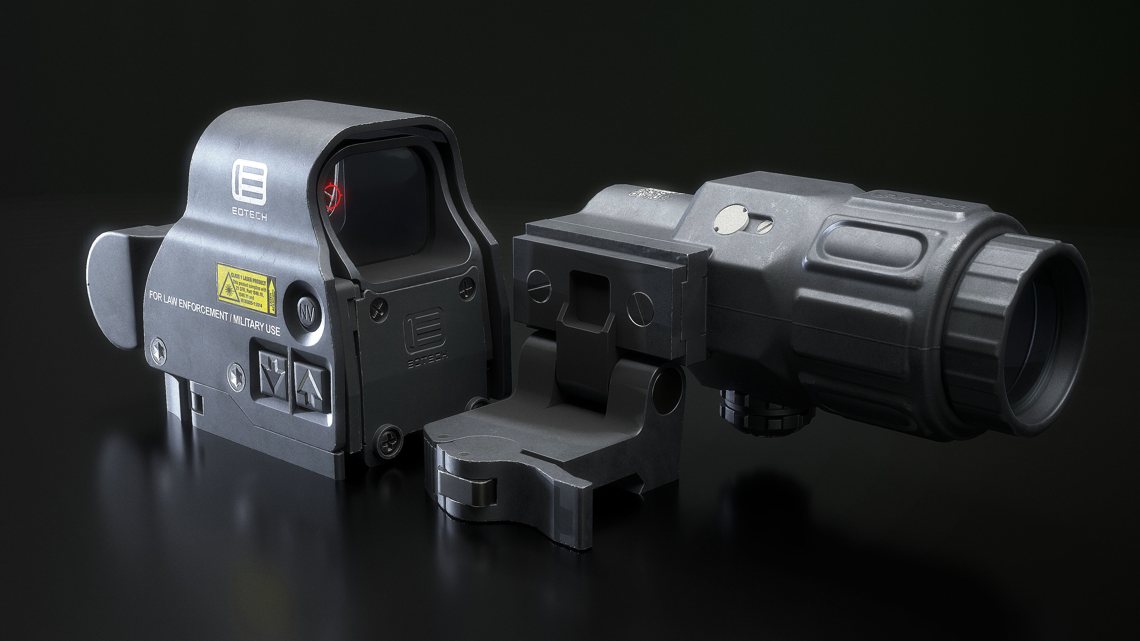 EOTech EXPS3 With Magnifier 3x Low-poly 3D model_6