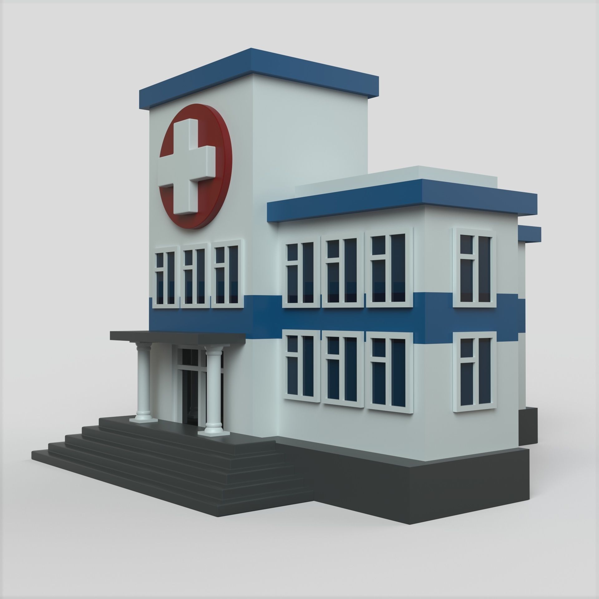 Hospital Building Low-poly 3D model_1