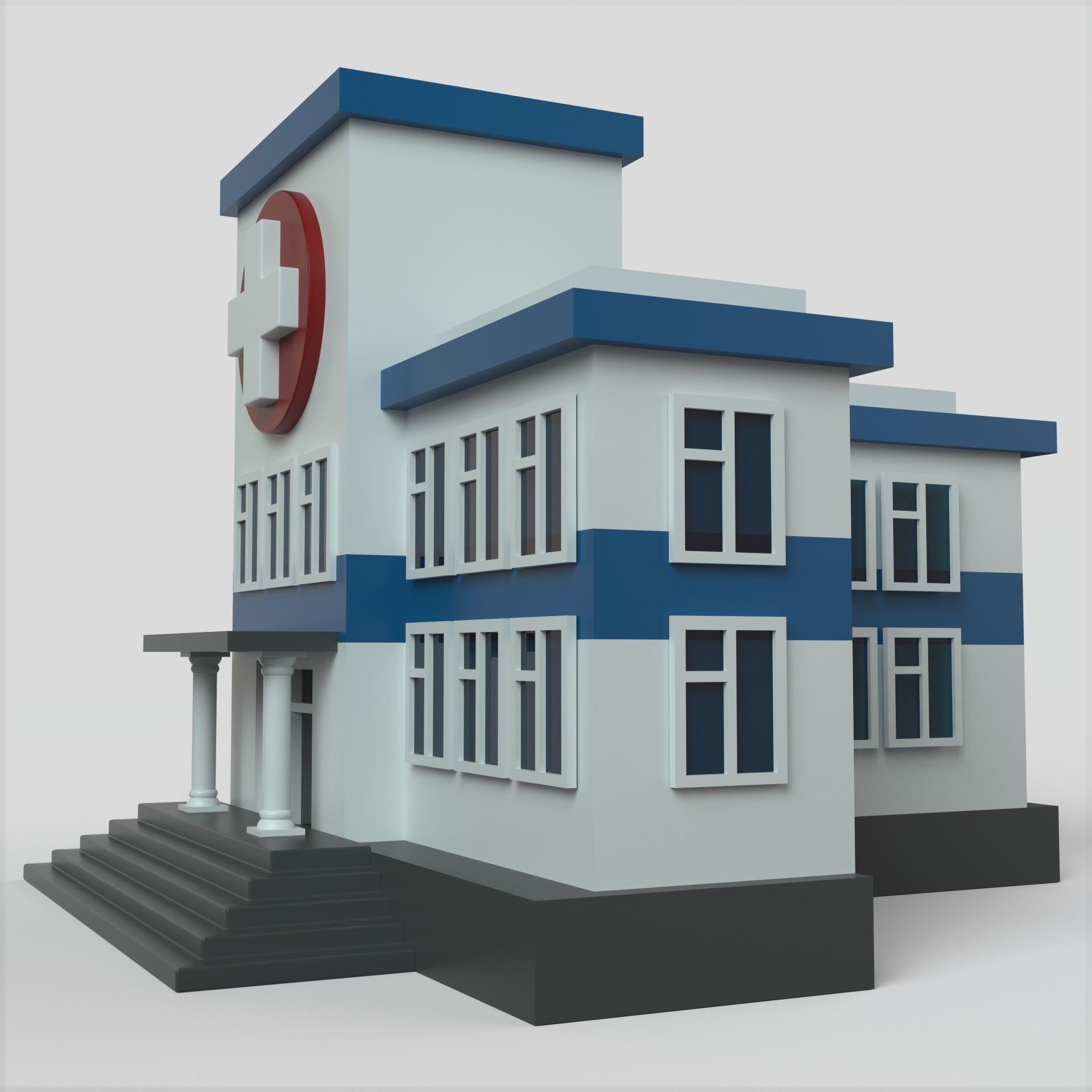 Hospital Building Low-poly 3D model_4