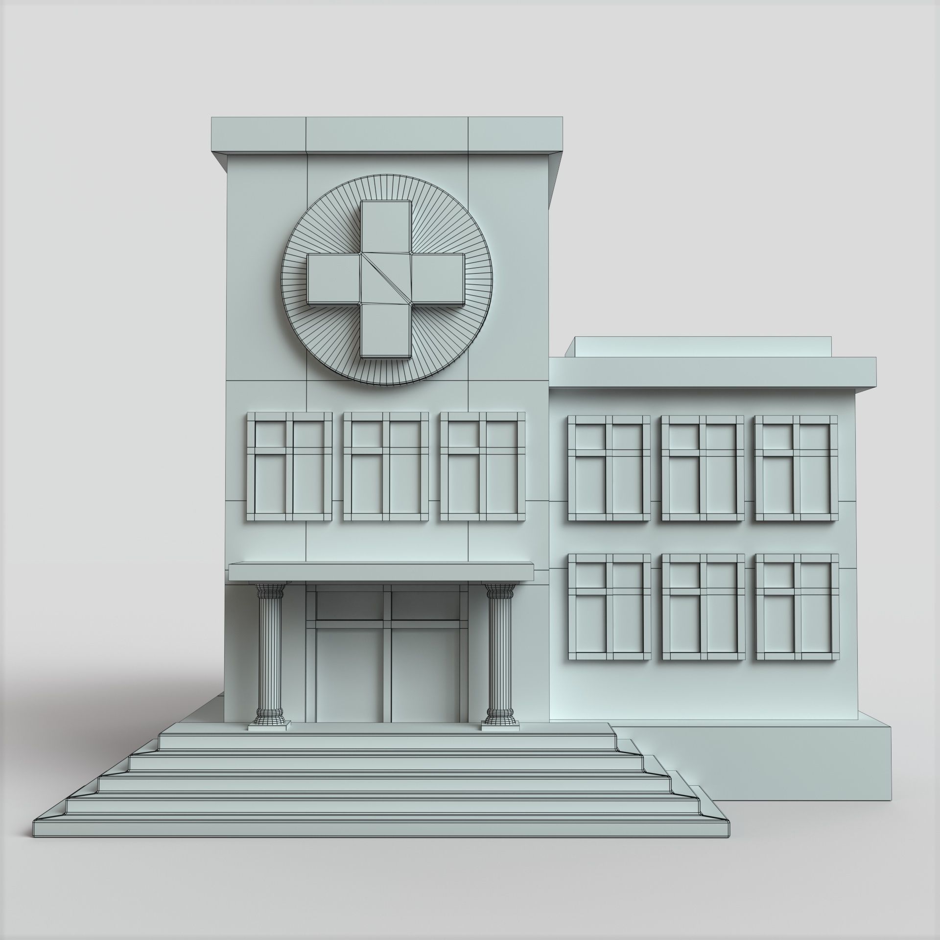 Hospital Building Low-poly 3D model_8