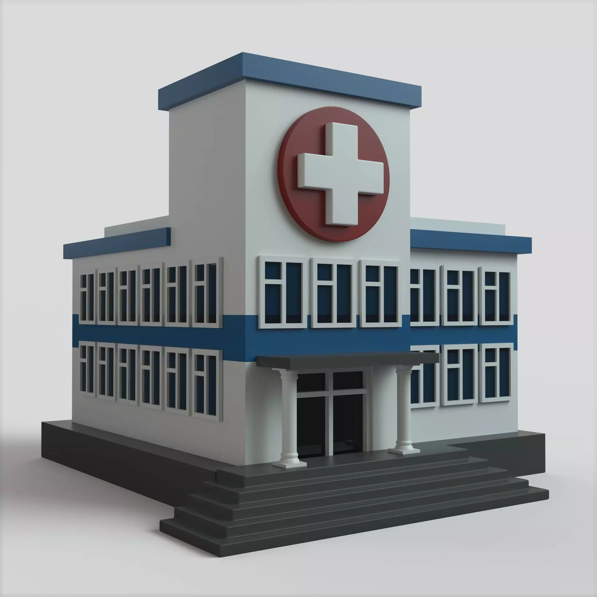 Hospital Building Low-poly 3D model_0