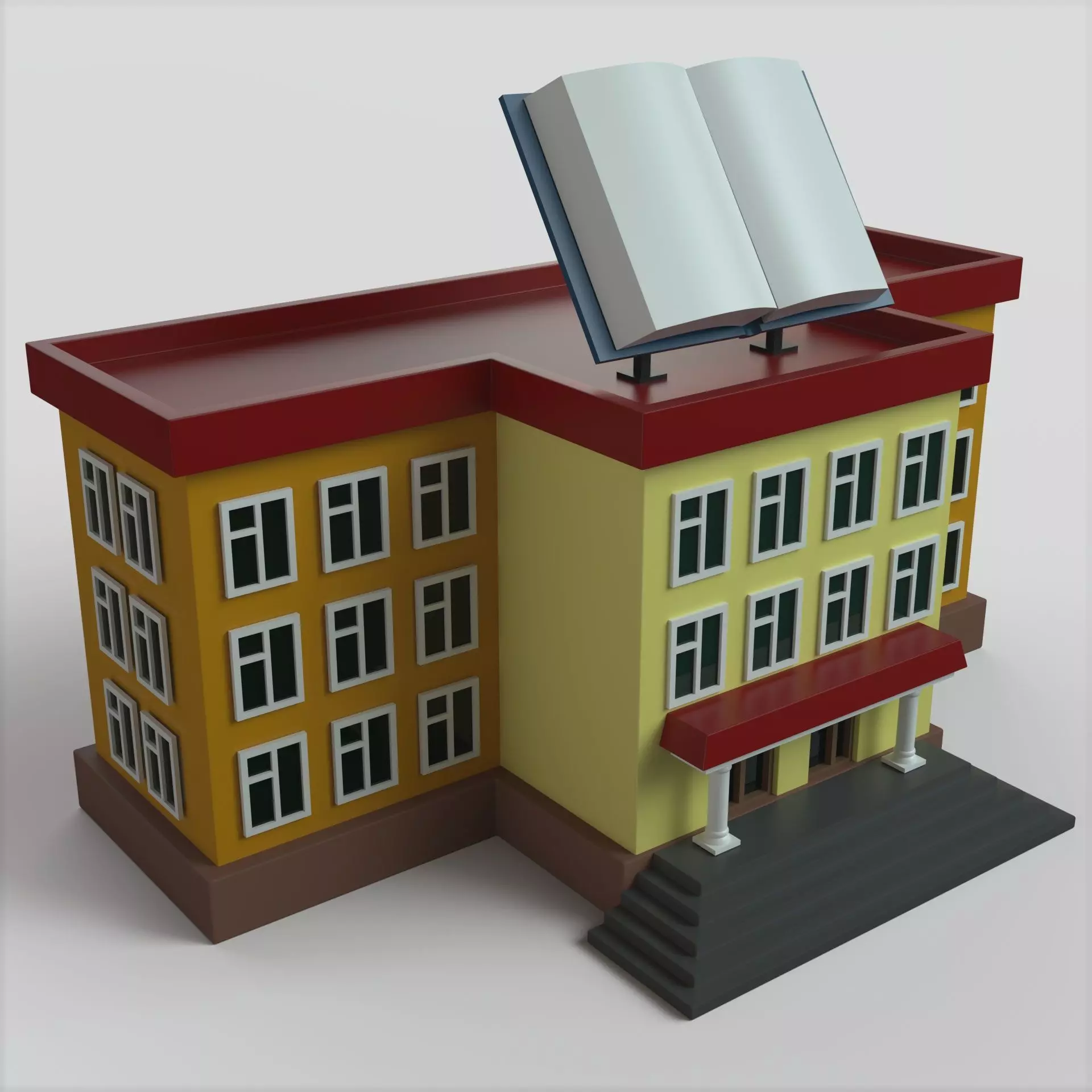 Cartoon High School Low-poly Low-poly 3D model_0