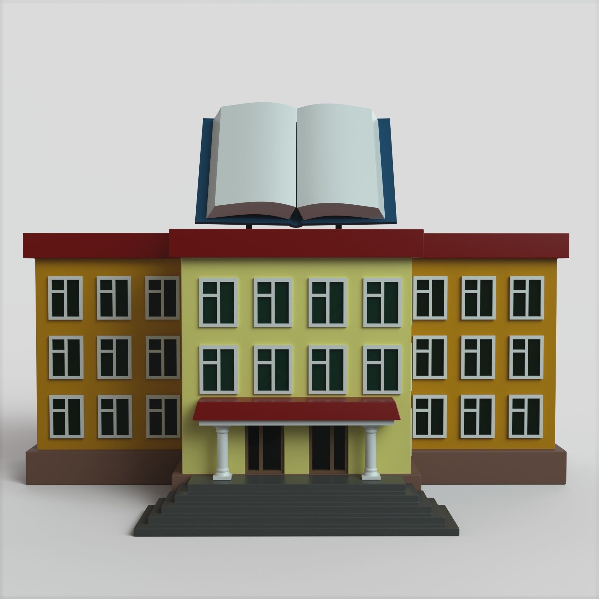 Cartoon High School Low-poly Low-poly 3D model_2