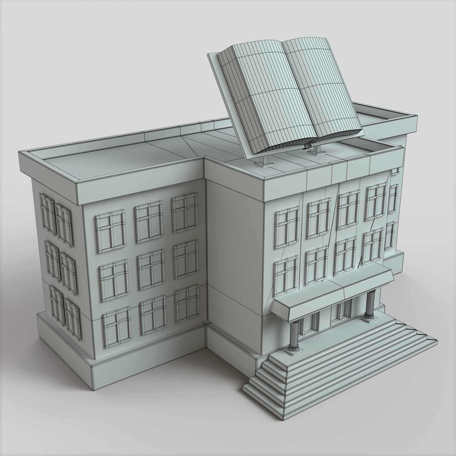 Cartoon High School Low-poly Low-poly 3D model_6