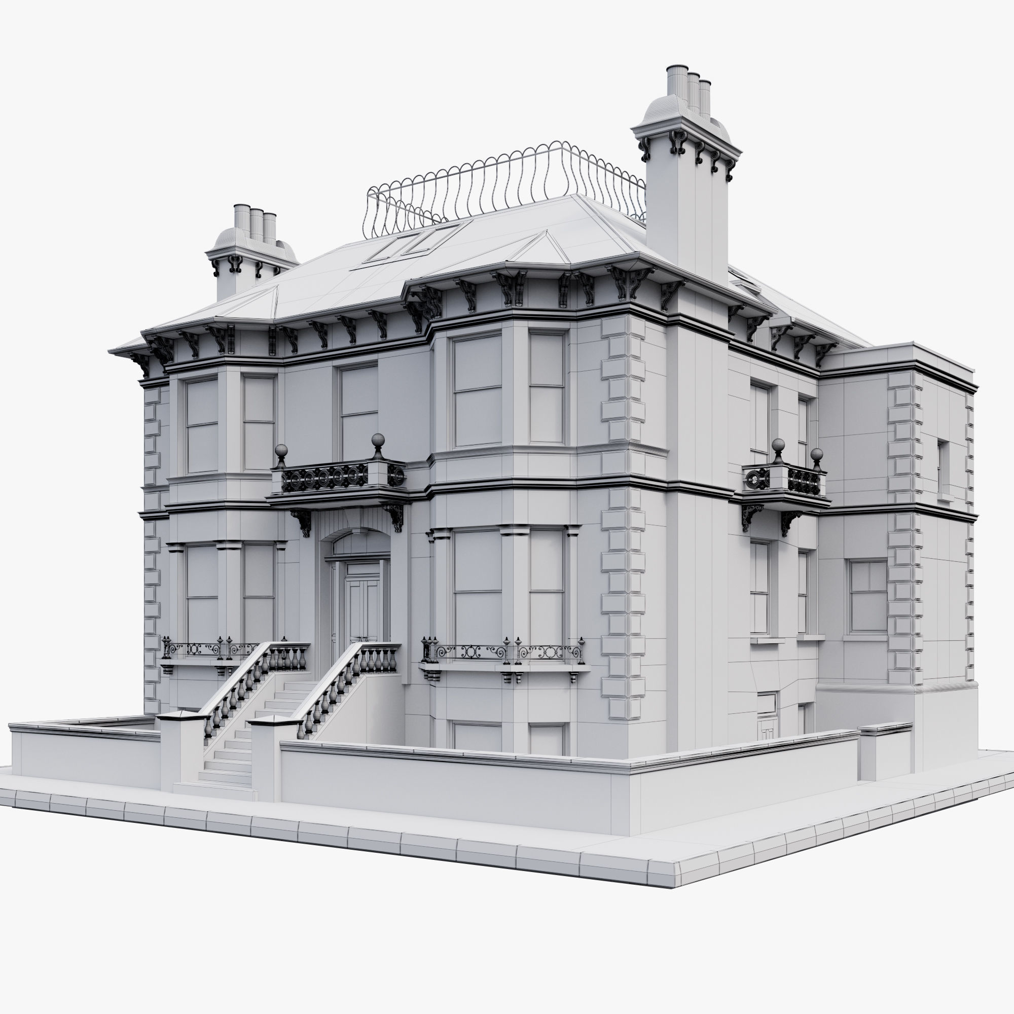 Building Facade 002 Preston VIlla 3D model_4