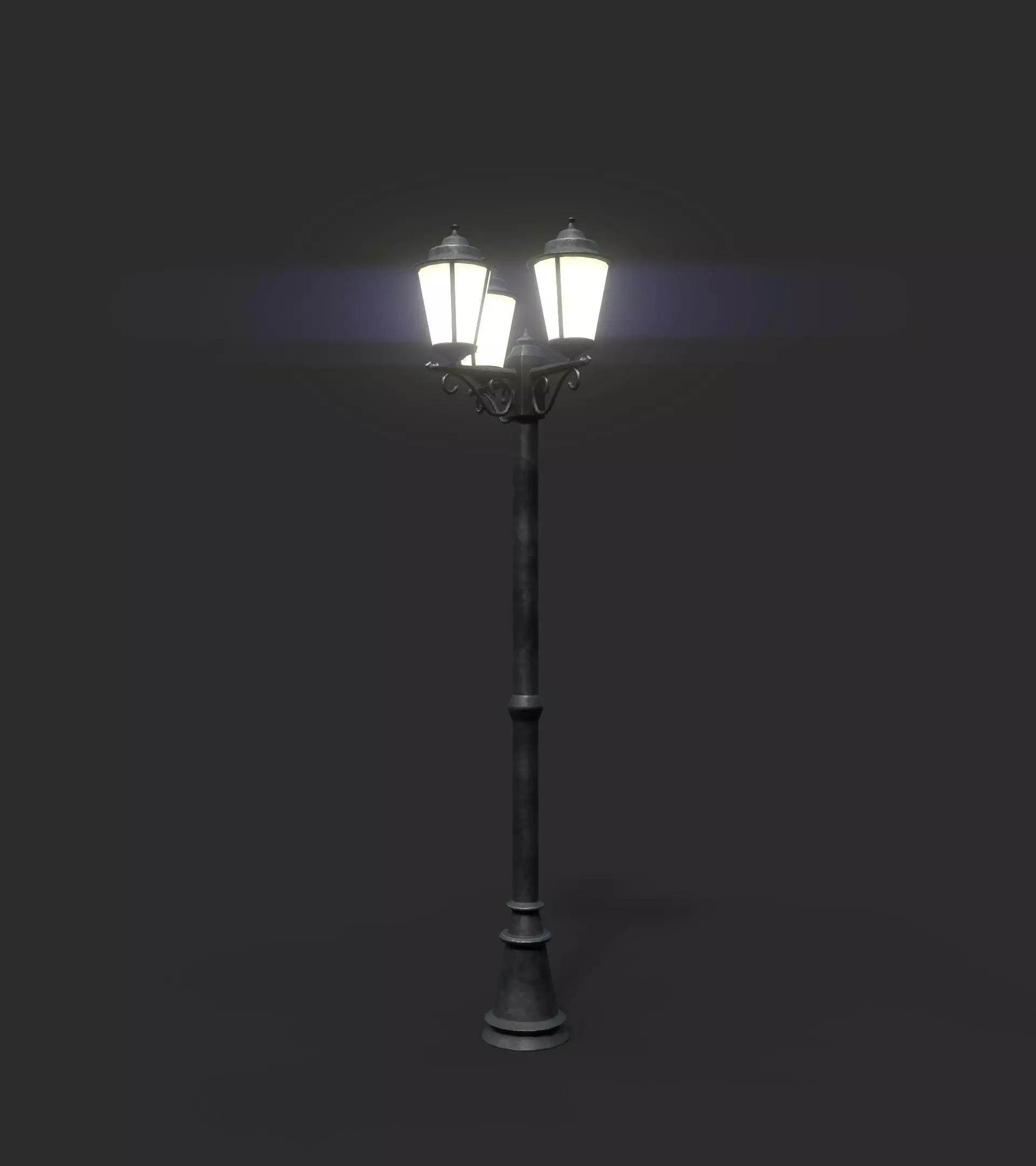 Triple Lamp Post 1 Low-poly 3D model_0