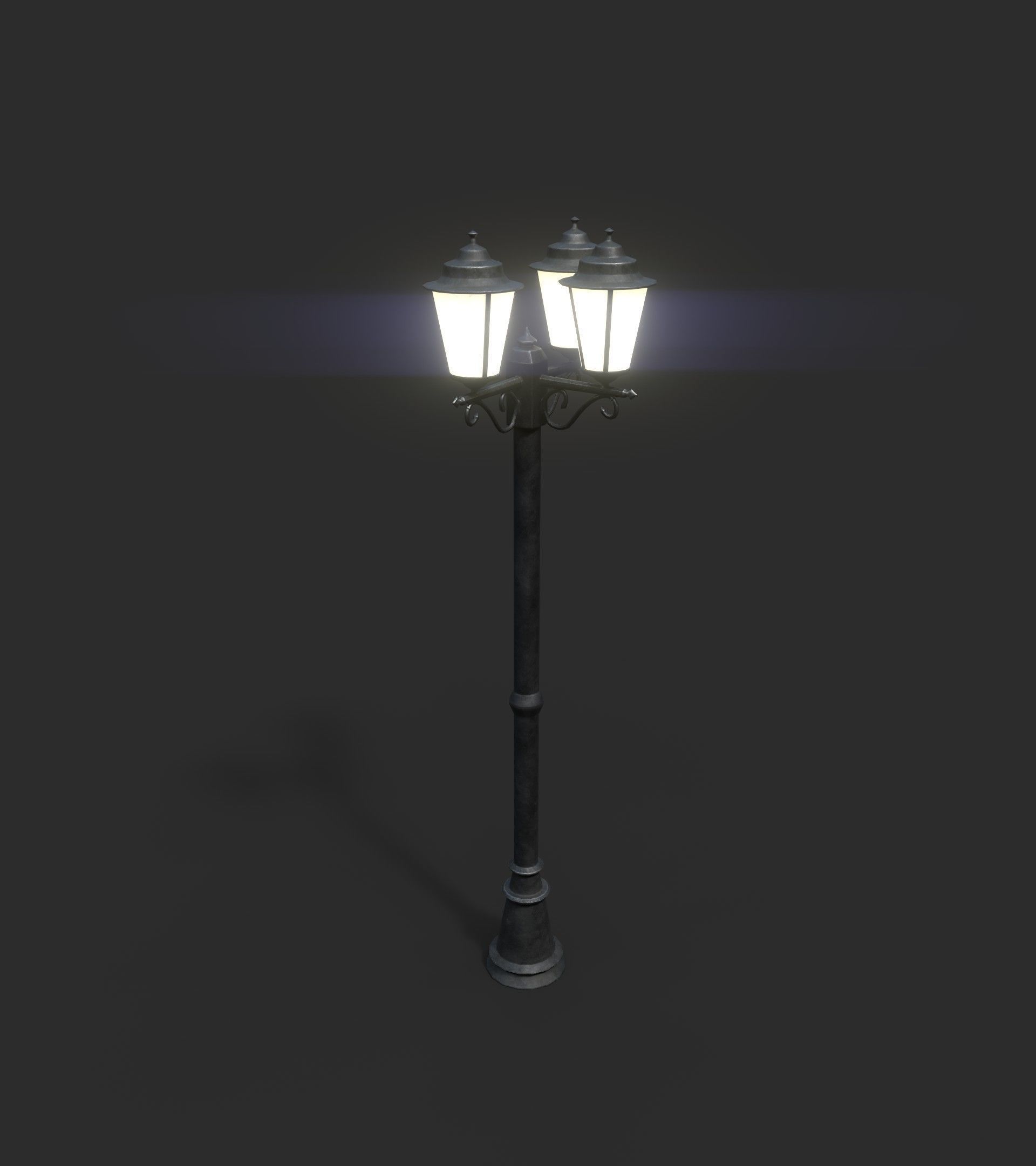 Triple Lamp Post 1 Low-poly 3D model_2