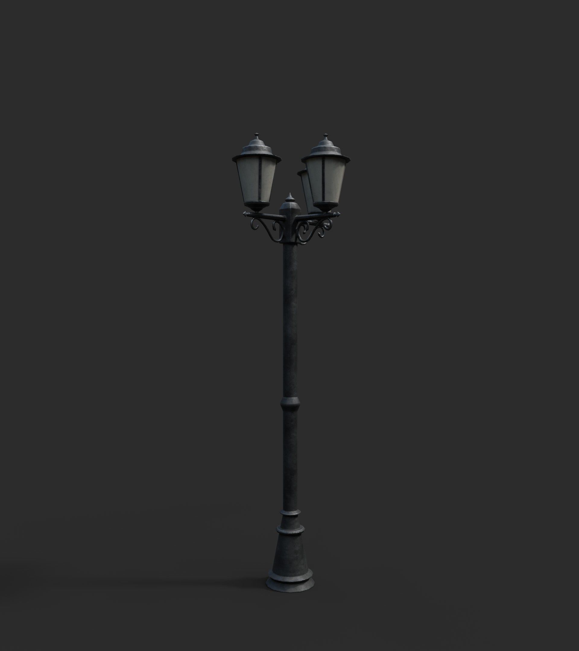 Triple Lamp Post 1 Low-poly 3D model_3