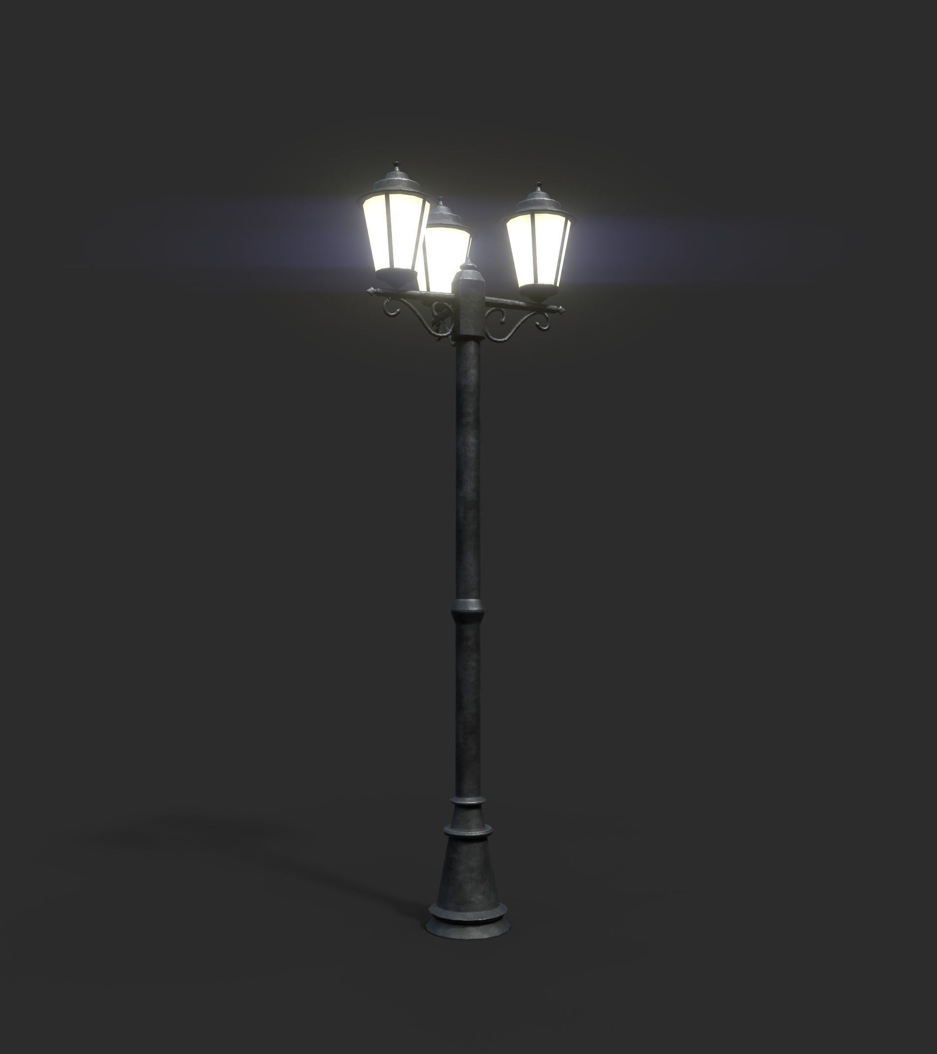 Triple Lamp Post 1 Low-poly 3D model_4