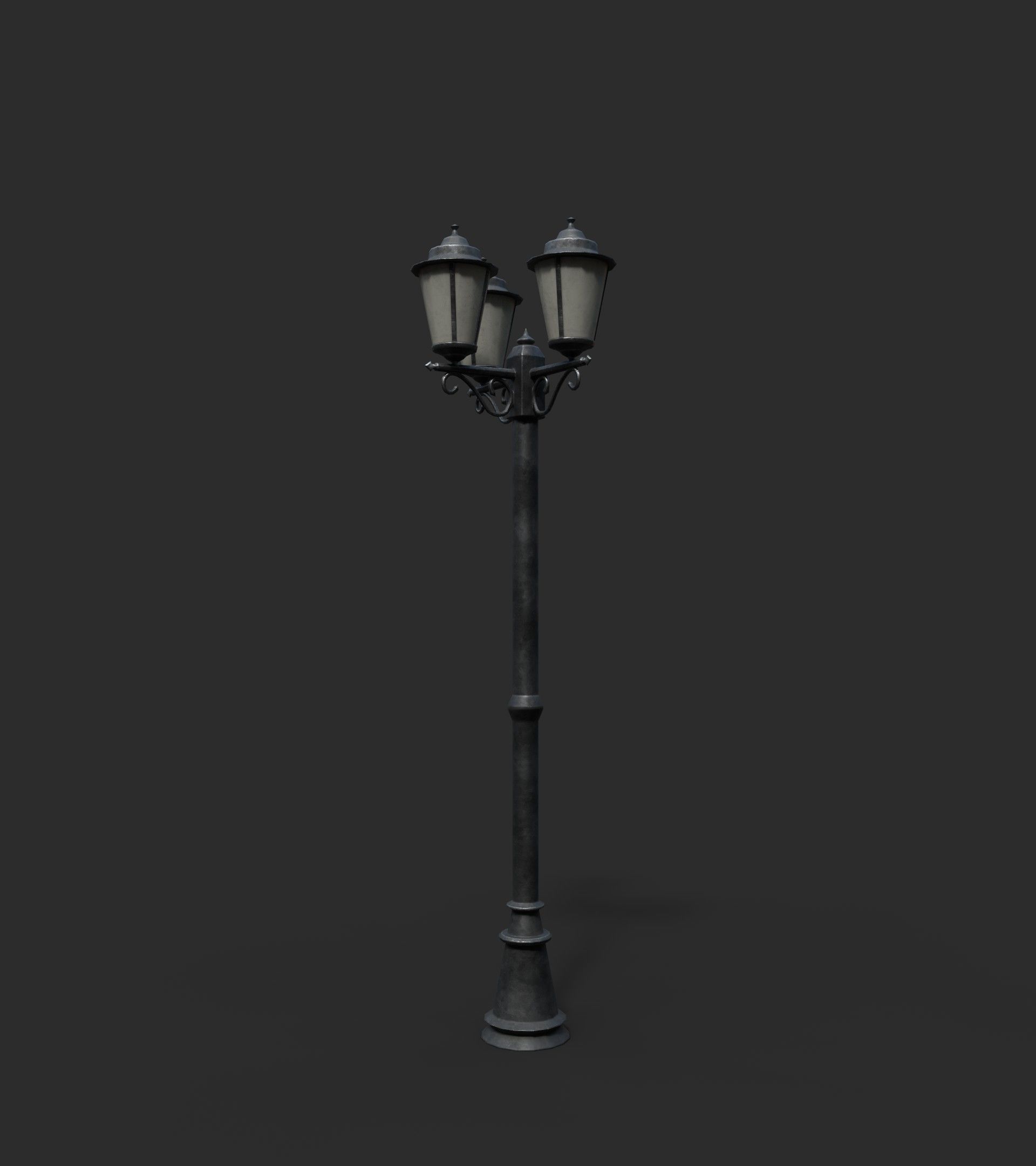 Triple Lamp Post 1 Low-poly 3D model_1