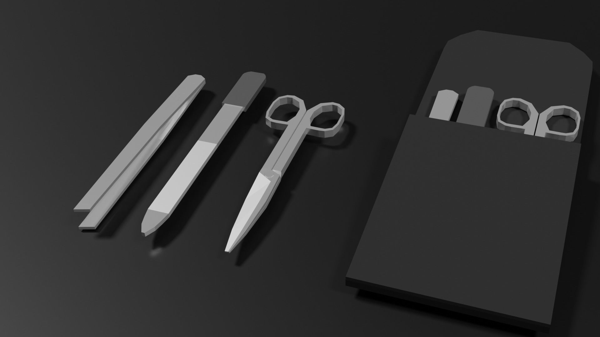 Lowpoly Nailset pair of scissors and box Low-poly 3D model_5