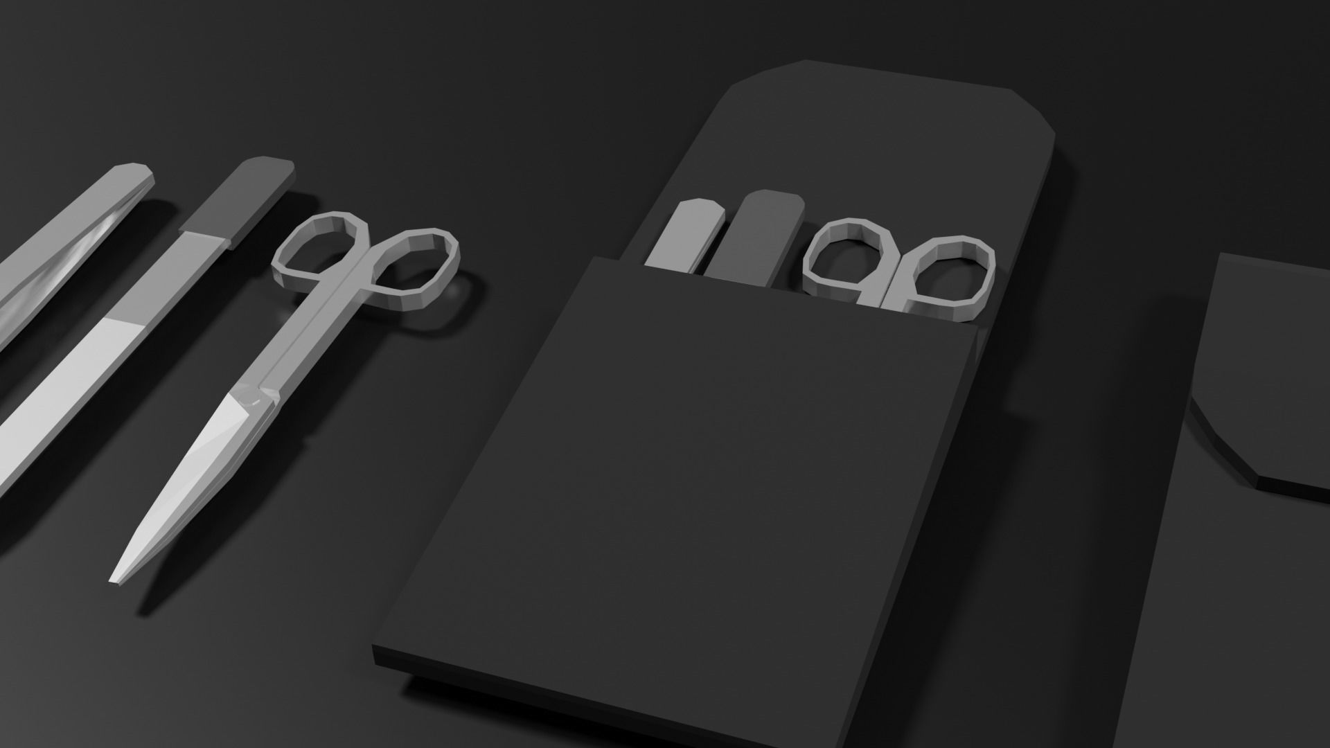 Lowpoly Nailset pair of scissors and box Low-poly 3D model_10