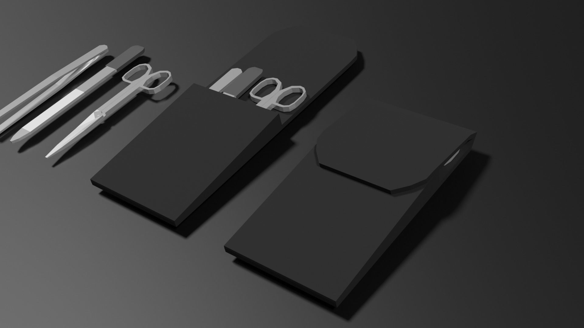 Lowpoly Nailset pair of scissors and box Low-poly 3D model_25