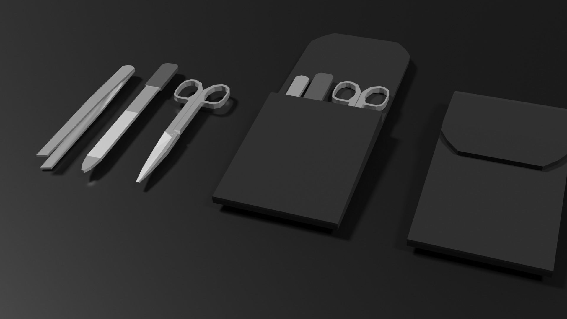 Lowpoly Nailset pair of scissors and box Low-poly 3D model_2