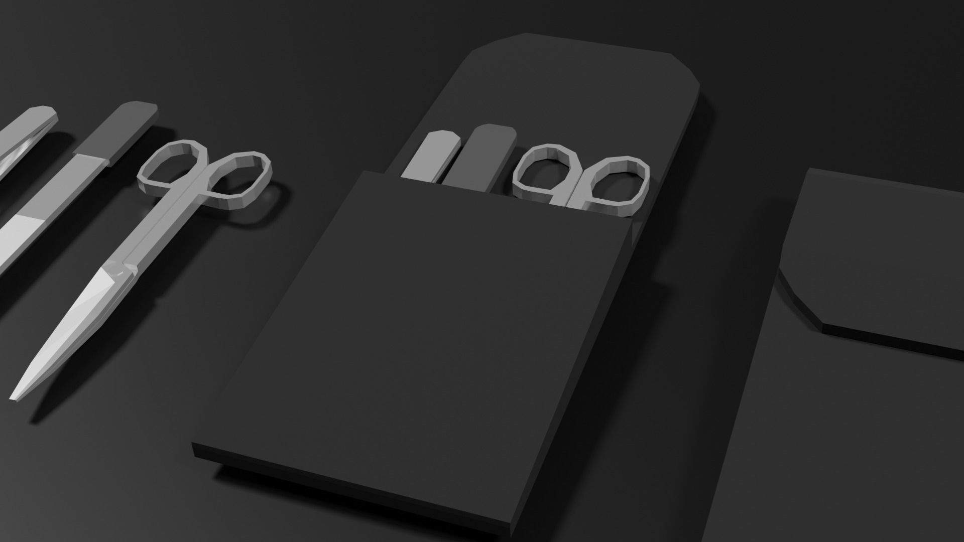 Lowpoly Nailset pair of scissors and box Low-poly 3D model_11