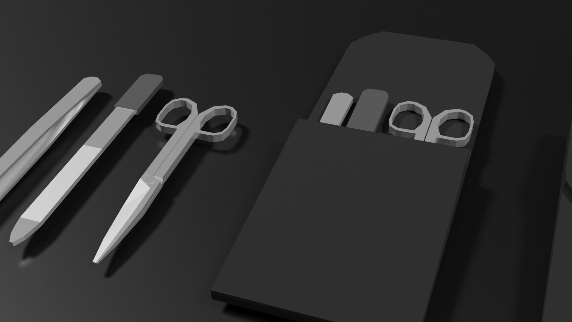 Lowpoly Nailset pair of scissors and box Low-poly 3D model_9