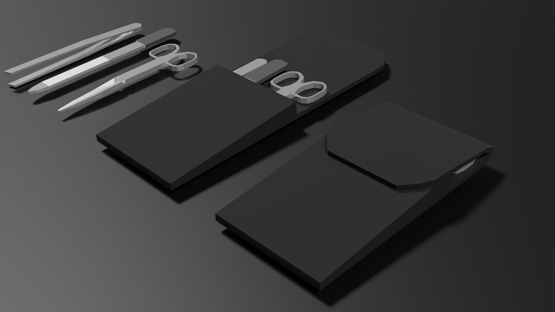 Lowpoly Nailset pair of scissors and box Low-poly 3D model_24