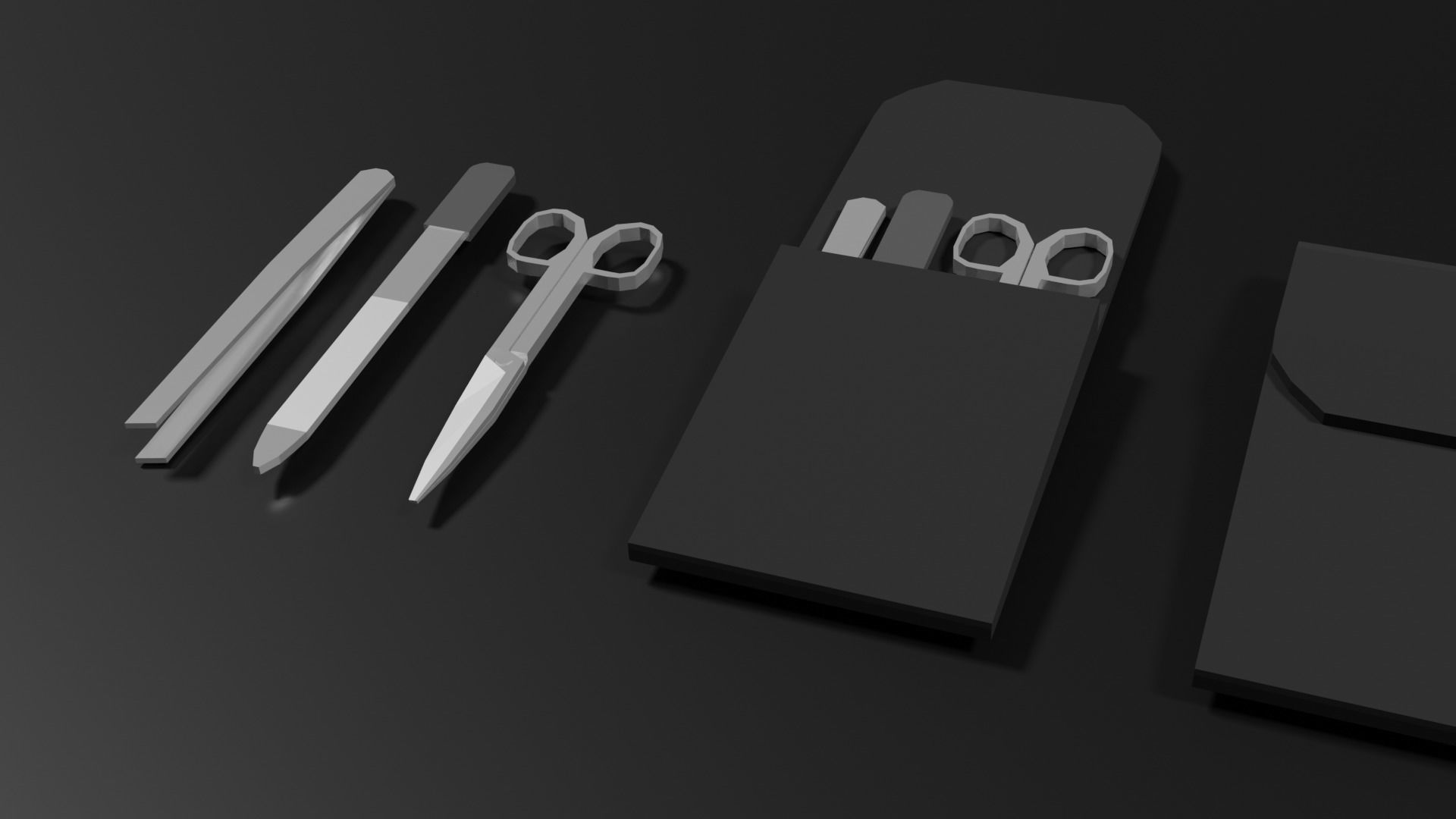 Lowpoly Nailset pair of scissors and box Low-poly 3D model_3