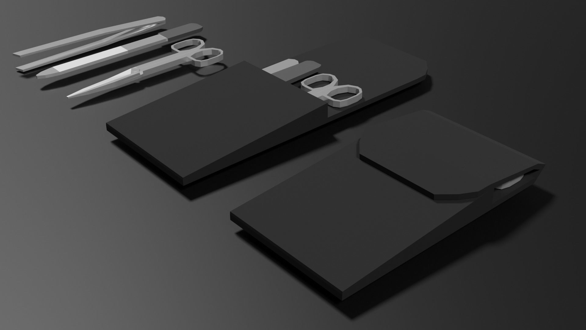 Lowpoly Nailset pair of scissors and box Low-poly 3D model_22