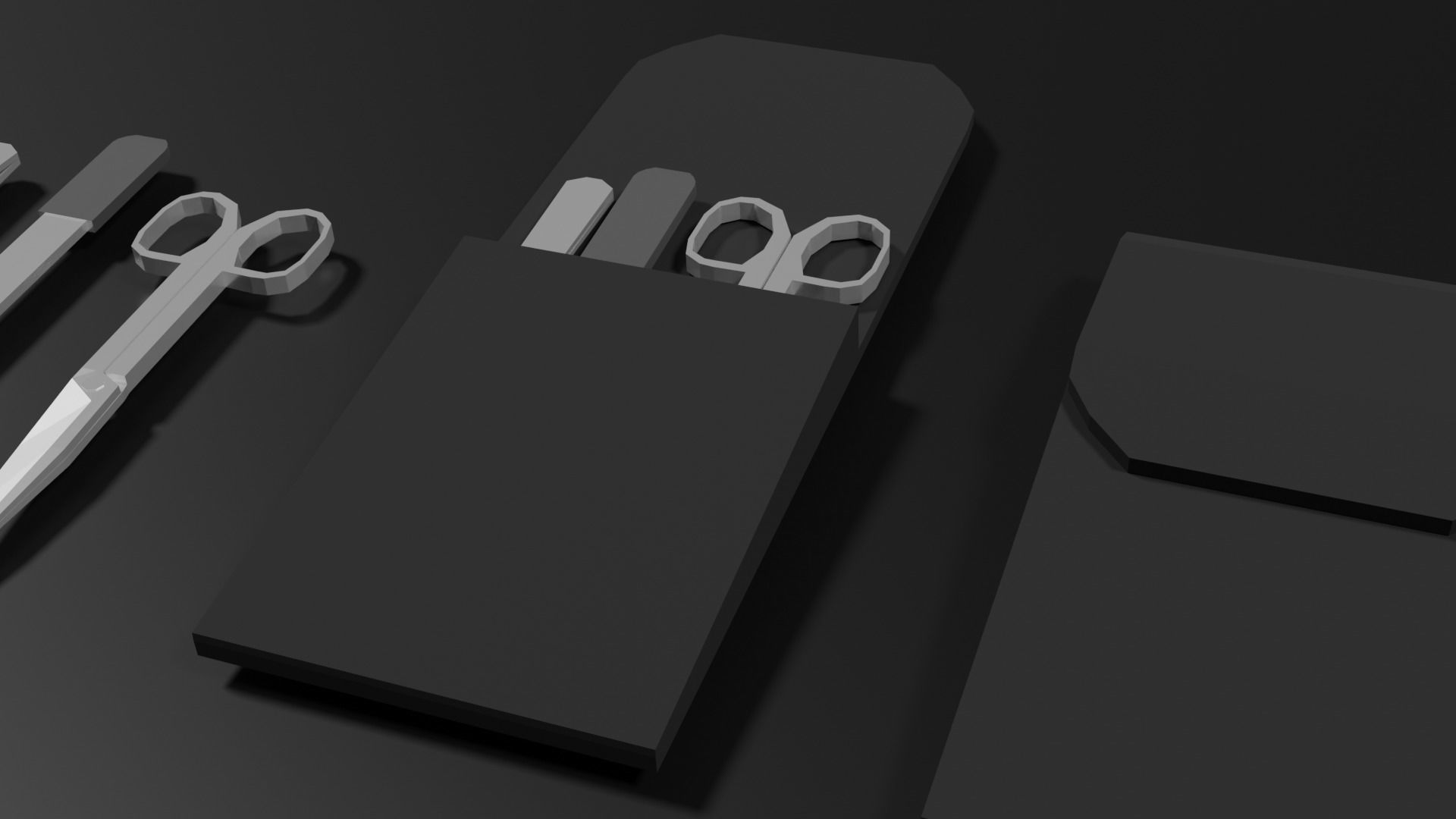 Lowpoly Nailset pair of scissors and box Low-poly 3D model_12