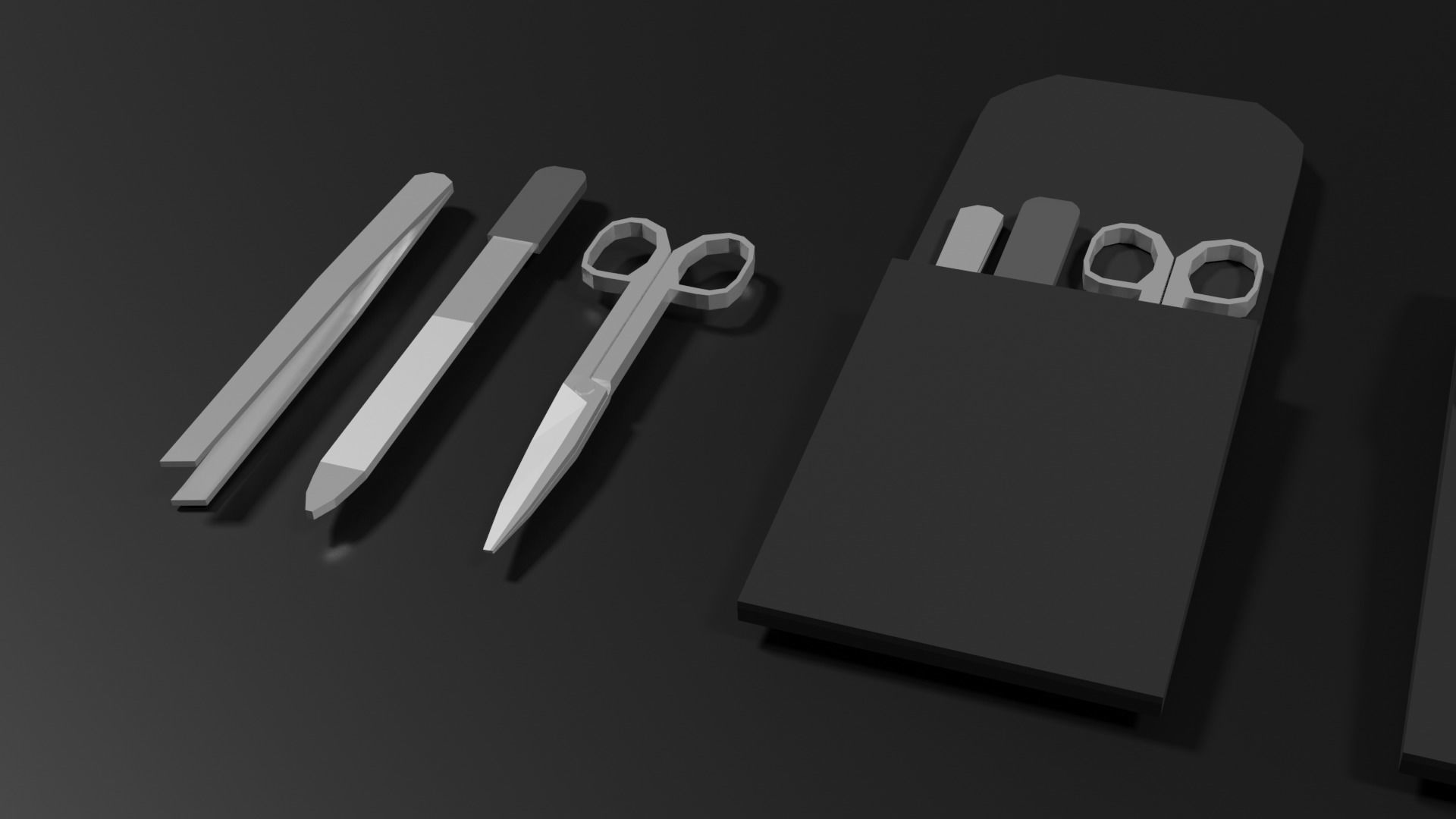 Lowpoly Nailset pair of scissors and box Low-poly 3D model_4