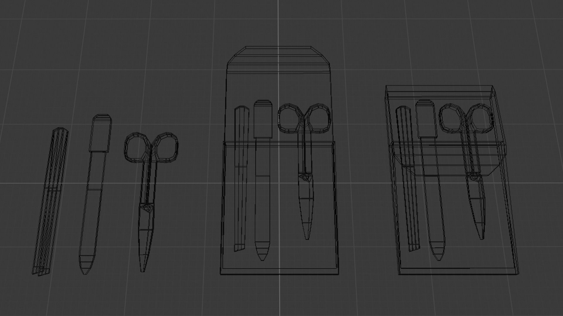Lowpoly Nailset pair of scissors and box Low-poly 3D model_27