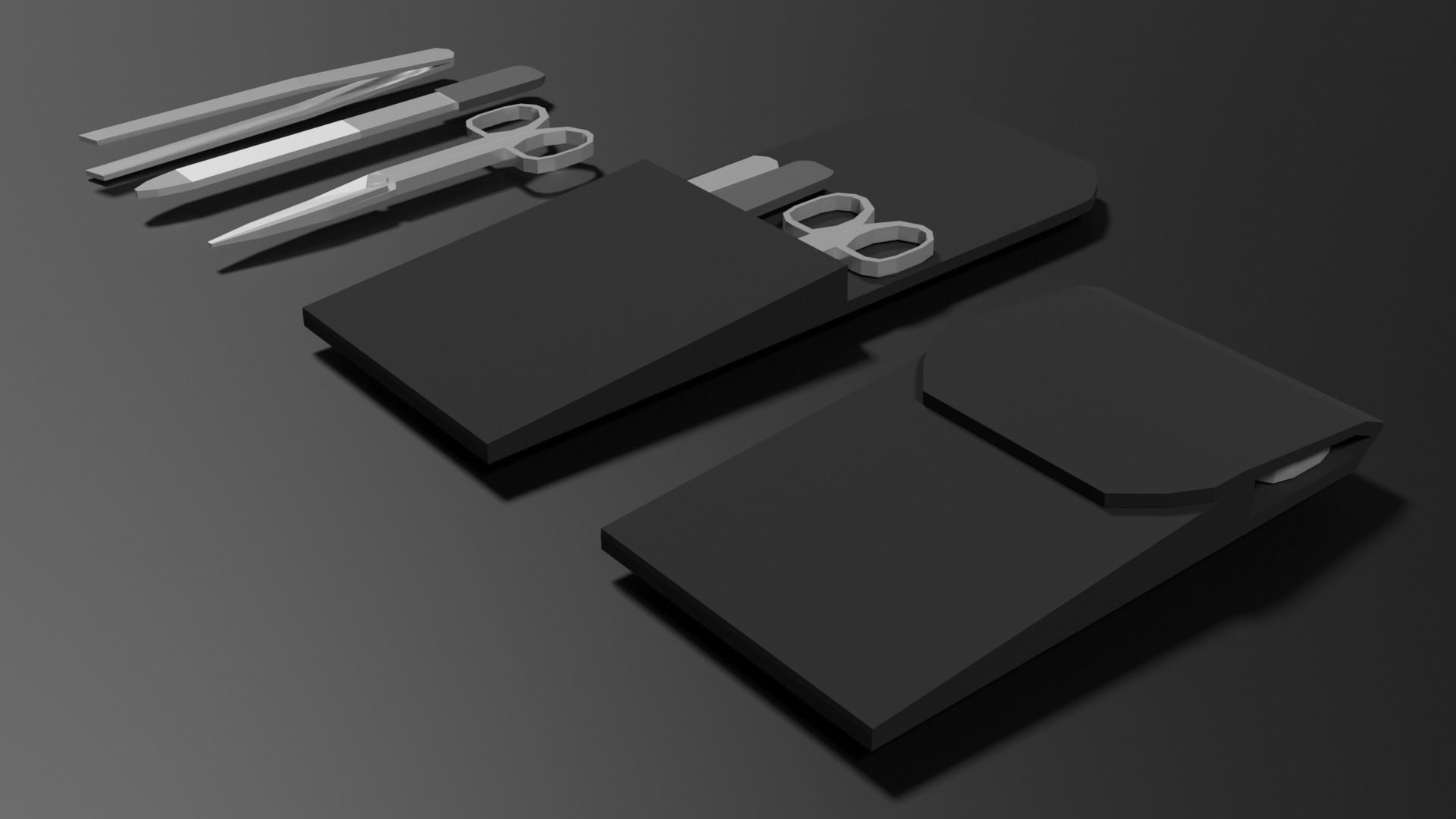 Lowpoly Nailset pair of scissors and box Low-poly 3D model_23