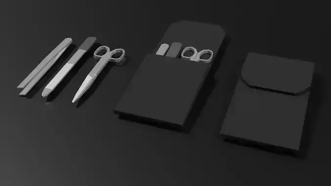 Lowpoly Nailset pair of scissors and box Low-poly 3D model