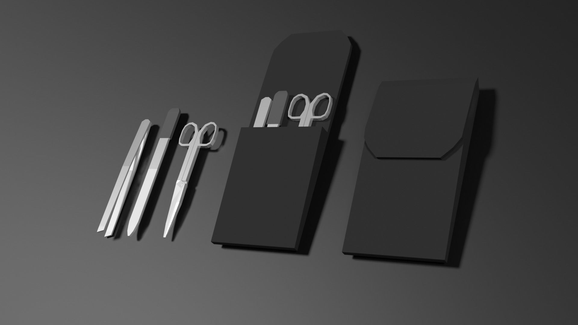 Lowpoly Nailset pair of scissors and box Low-poly 3D model_26