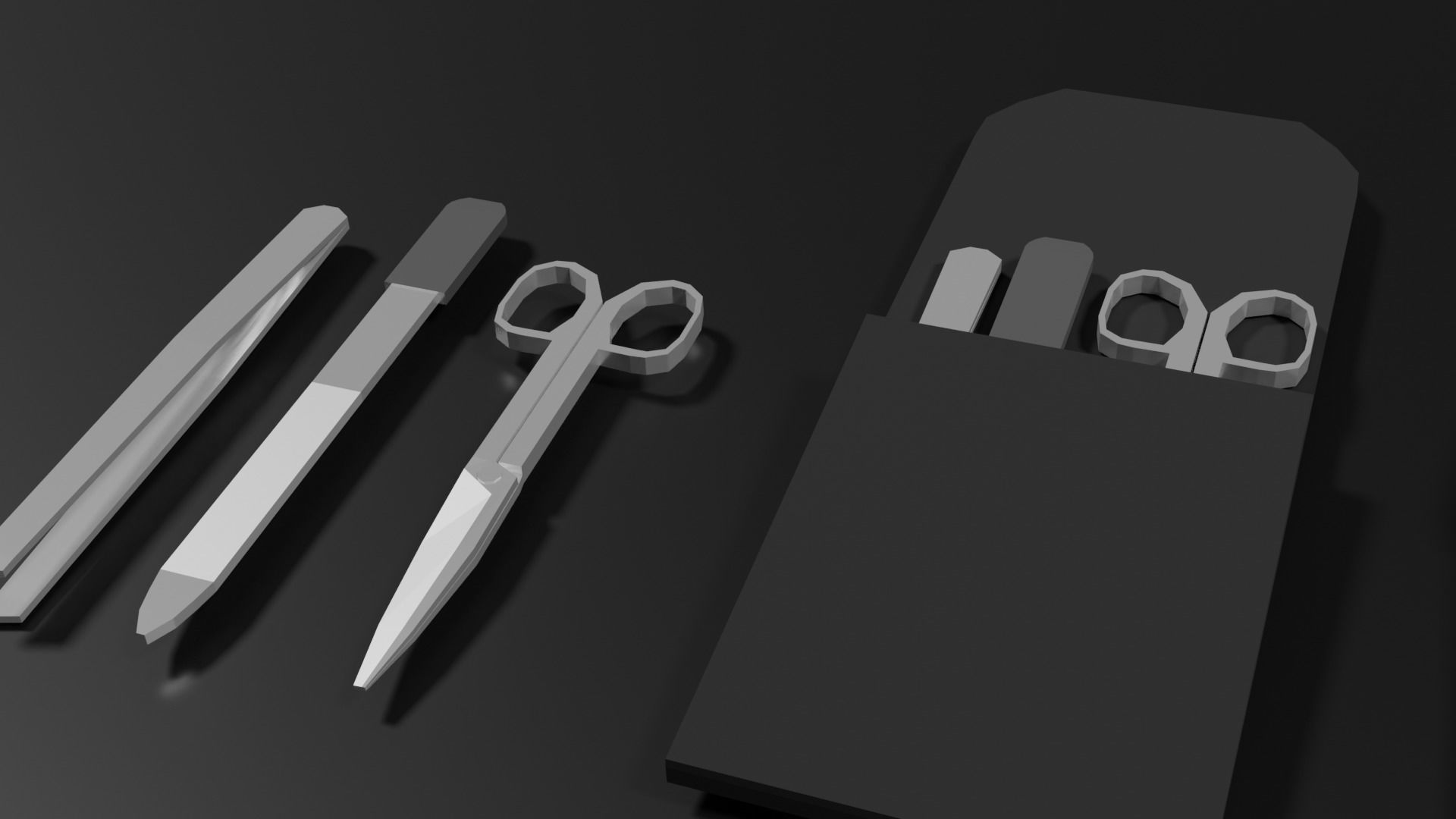 Lowpoly Nailset pair of scissors and box Low-poly 3D model_8