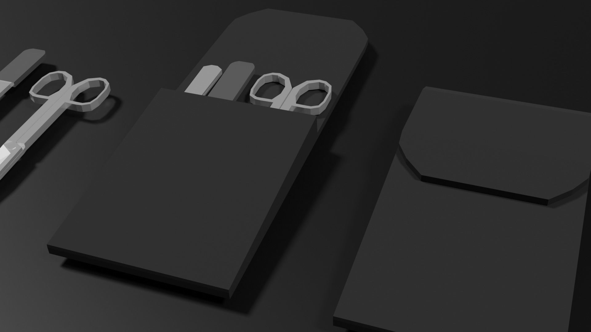 Lowpoly Nailset pair of scissors and box Low-poly 3D model_13