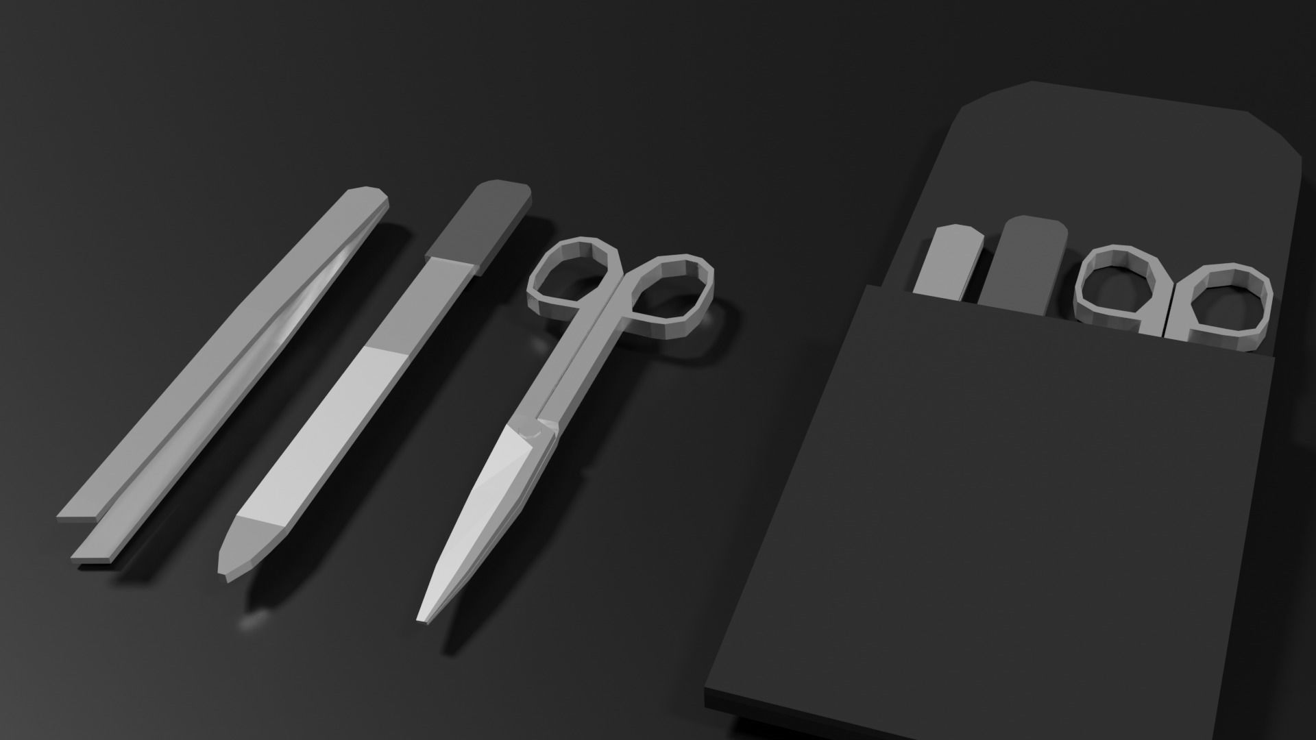 Lowpoly Nailset pair of scissors and box Low-poly 3D model_7