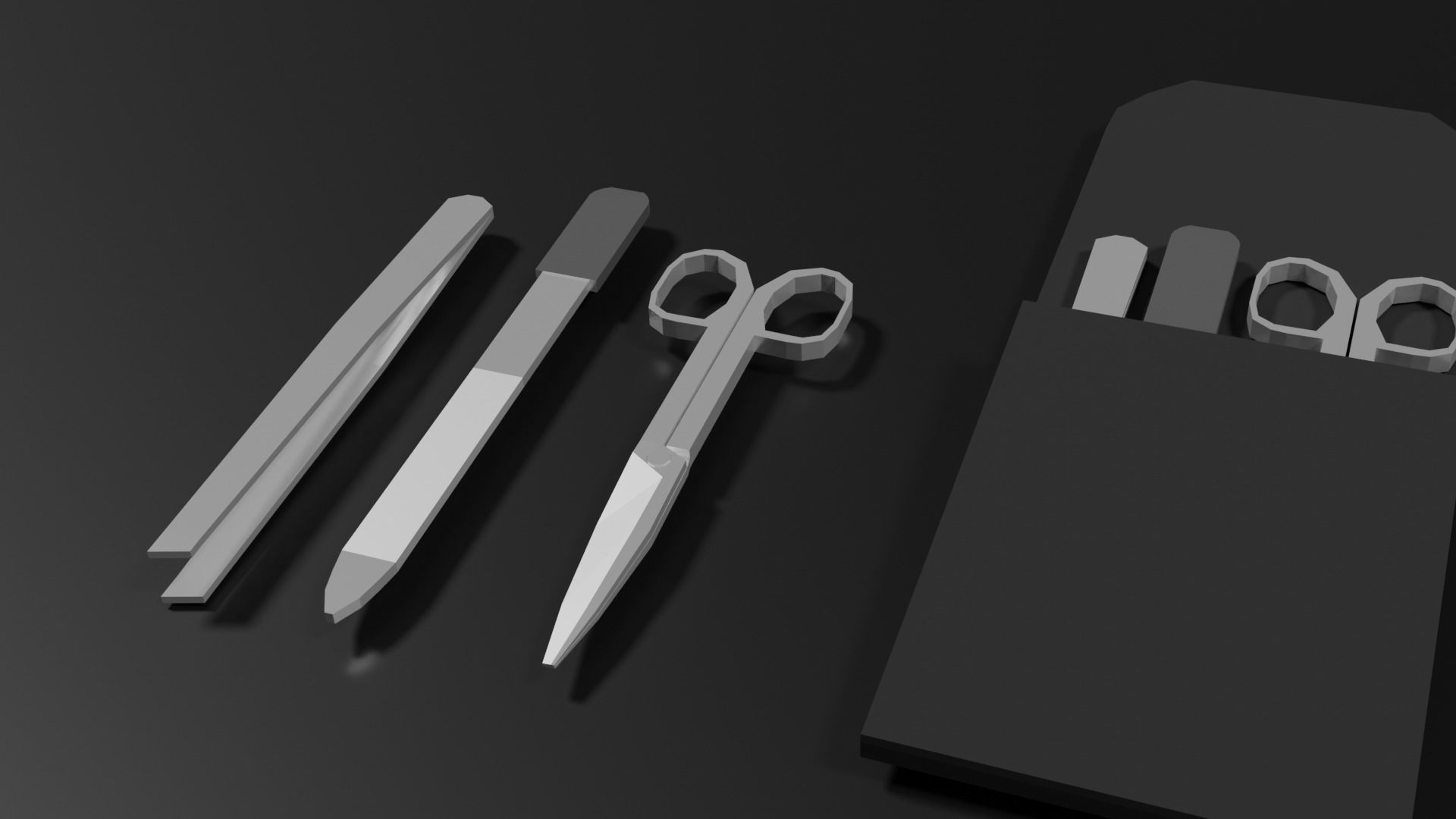 Lowpoly Nailset pair of scissors and box Low-poly 3D model_6