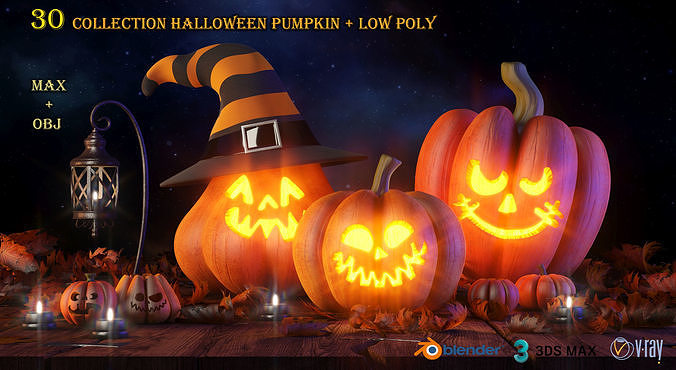 30 collection halloween pumpkin Low-poly 3D model