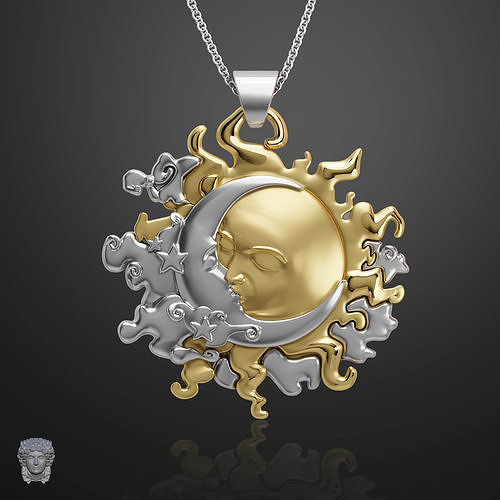 Jewelry pendant Moon and Sun 3D print model
