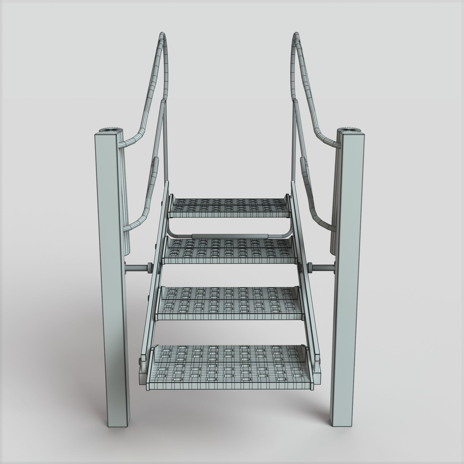 Stair ladder with two steps Low-poly 3D model_9