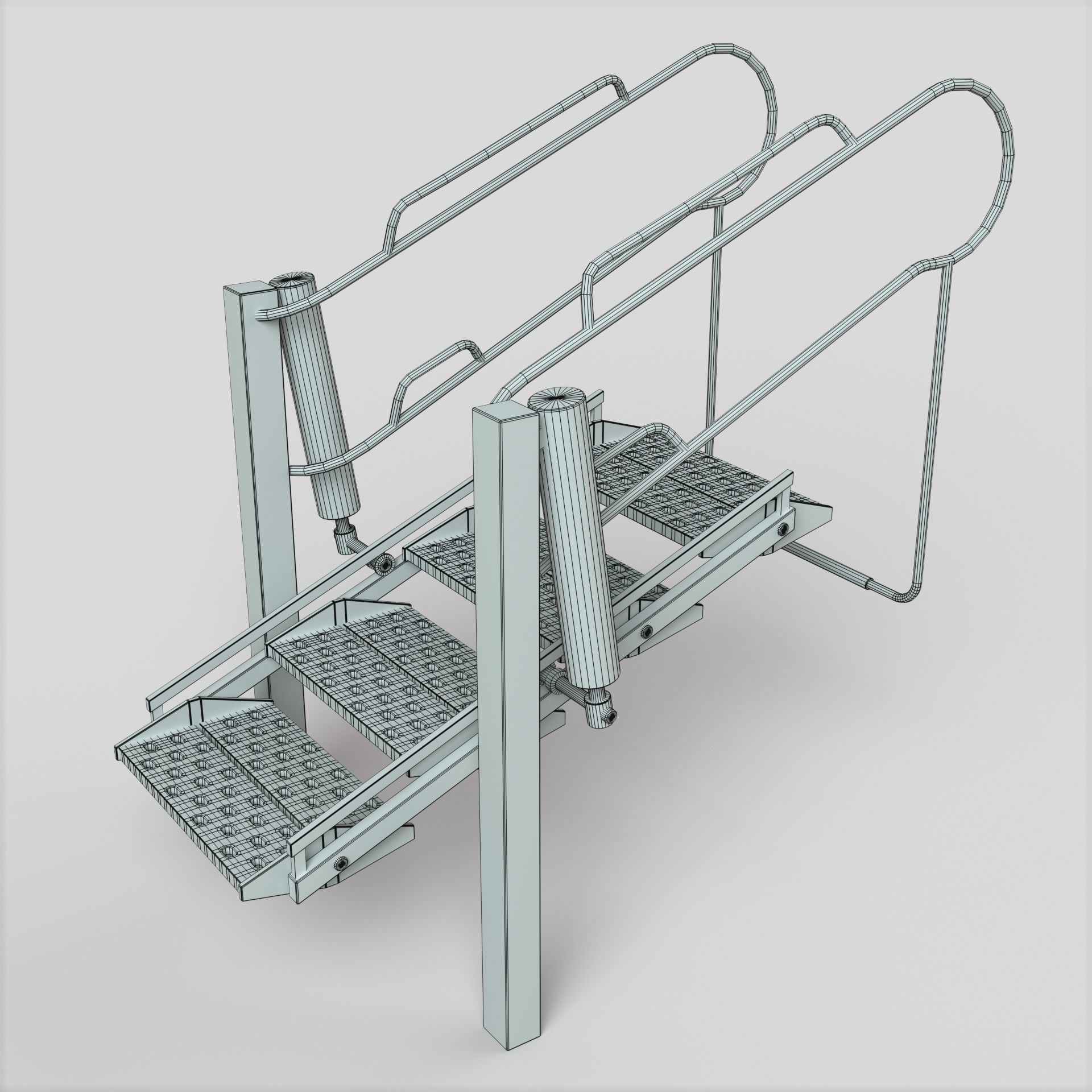 Stair ladder with two steps Low-poly 3D model_7