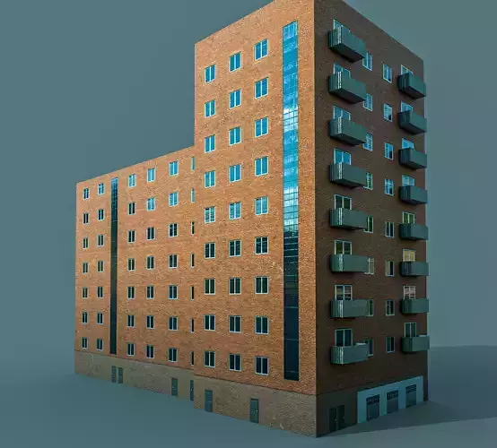 Brick residence building Low-poly 3D model