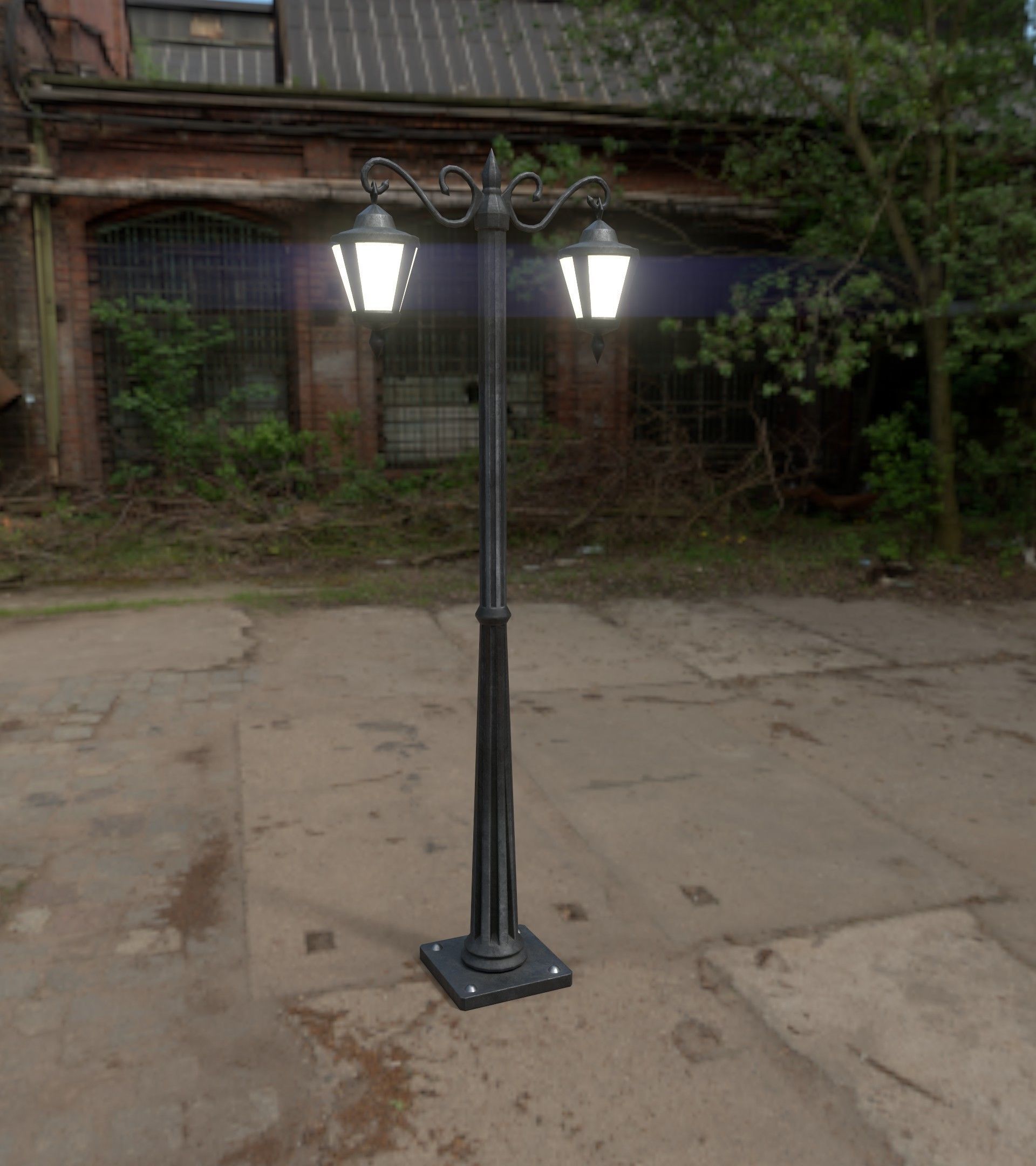 Double Lamp Post 1 Low-poly 3D model_4