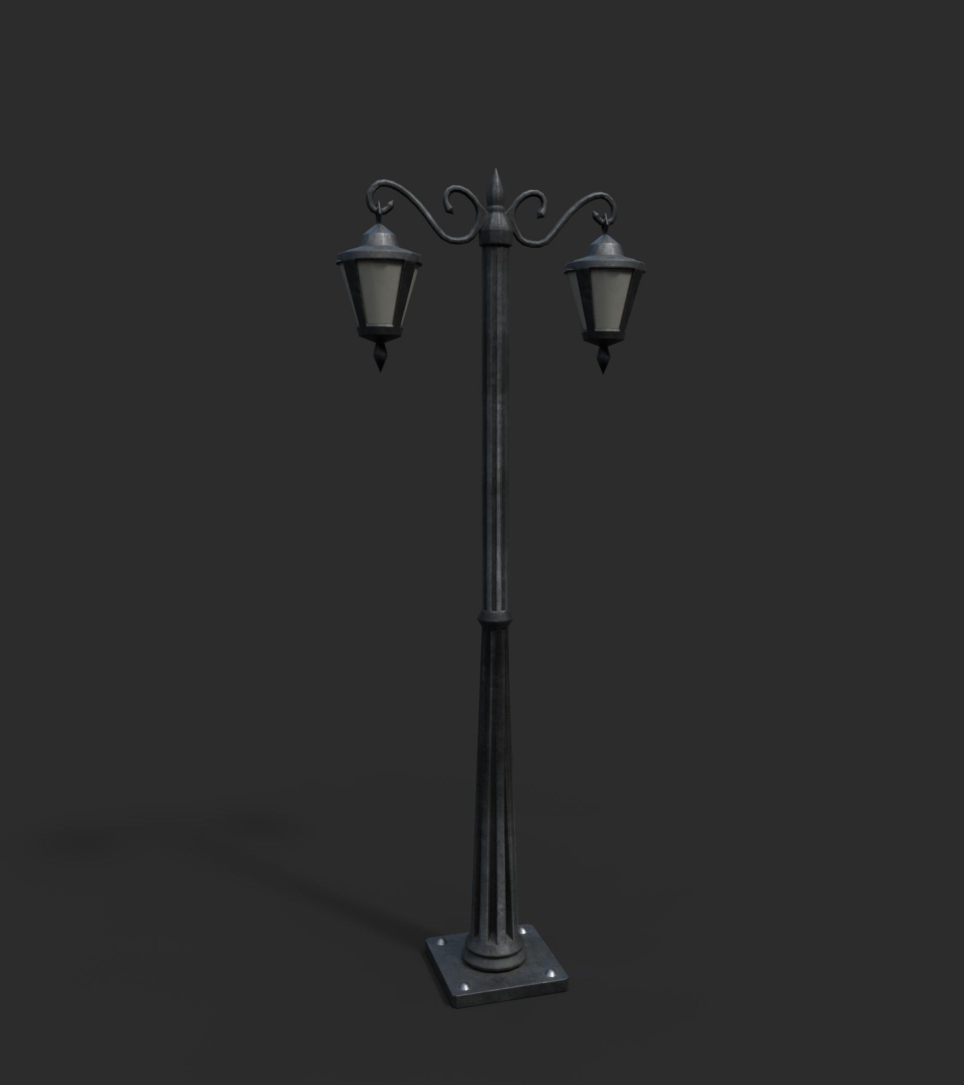 Double Lamp Post 1 Low-poly 3D model_1
