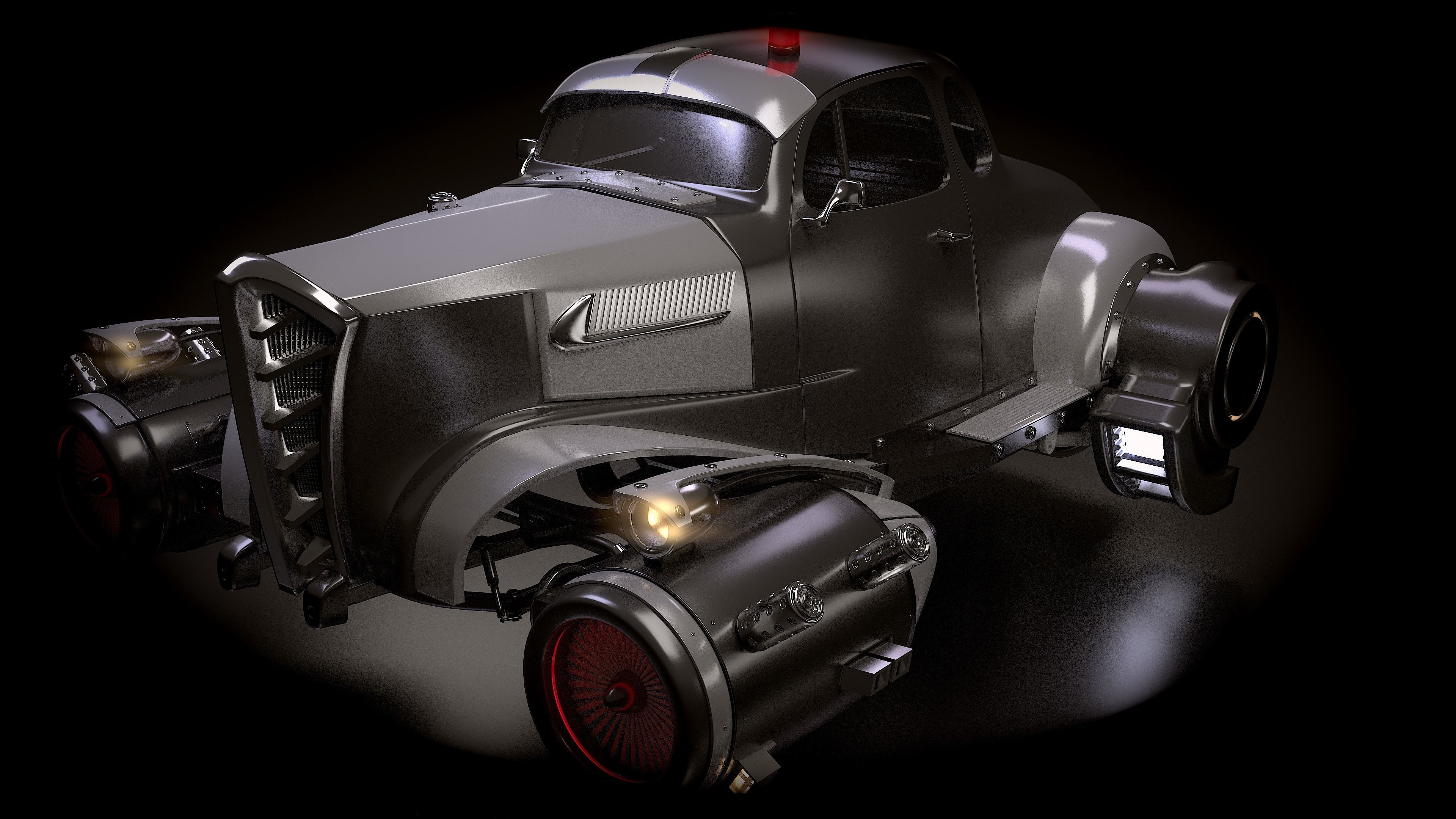 Retro futurustic car 3D model_1