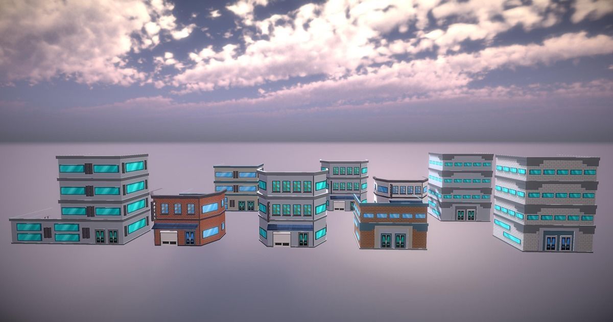 Red bricks buildings pack Low-poly 3D model_25