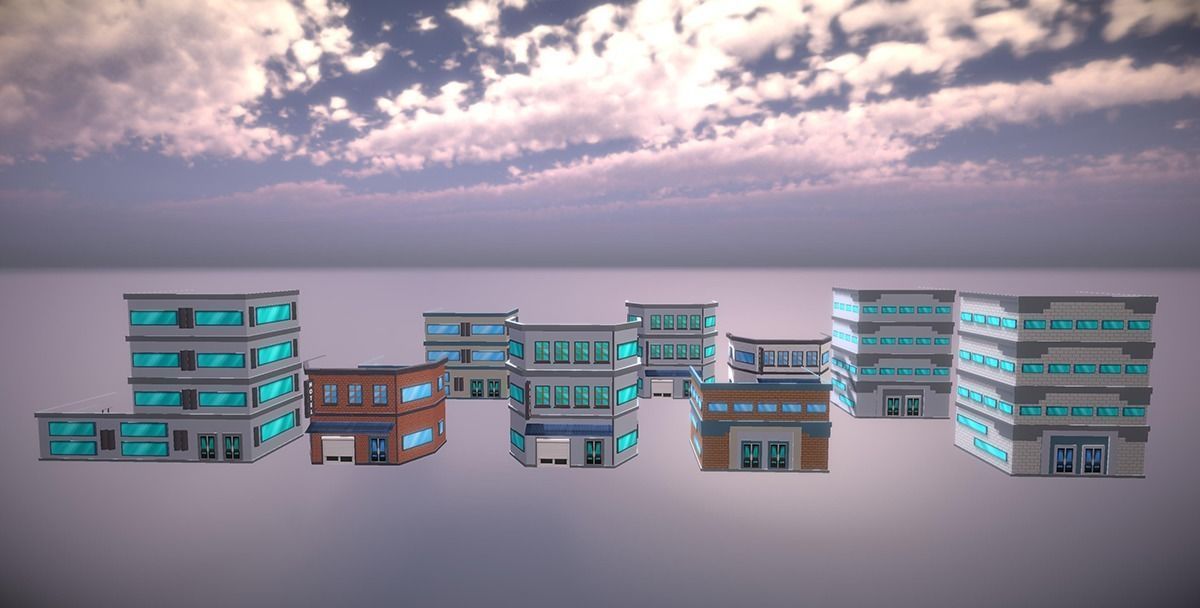 Red bricks buildings pack Low-poly 3D model_16