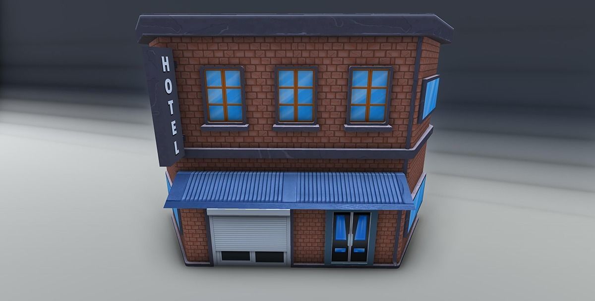 Red bricks buildings pack Low-poly 3D model_13