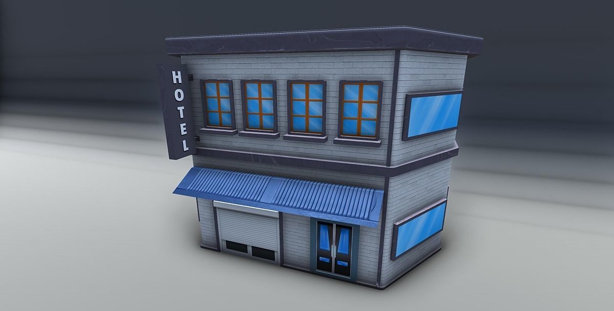 Red bricks buildings pack Low-poly 3D model_9