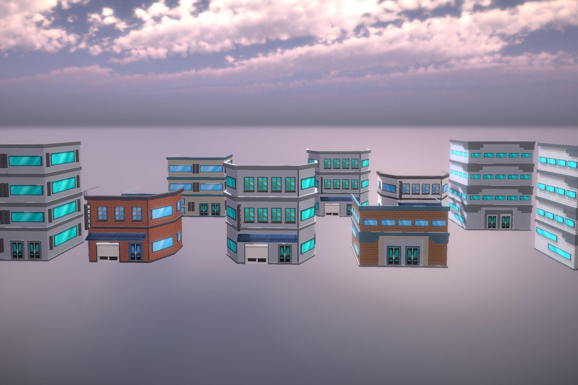 Red bricks buildings pack Low-poly 3D model_1